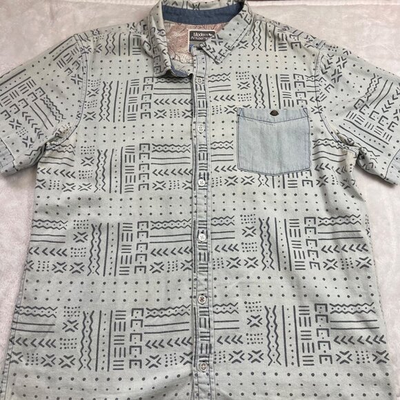 Modern Amusement Button Up Shirt Mens XL Blue Short Sleeve 100% Cotton FAIR‎ - Picture 11 of 15